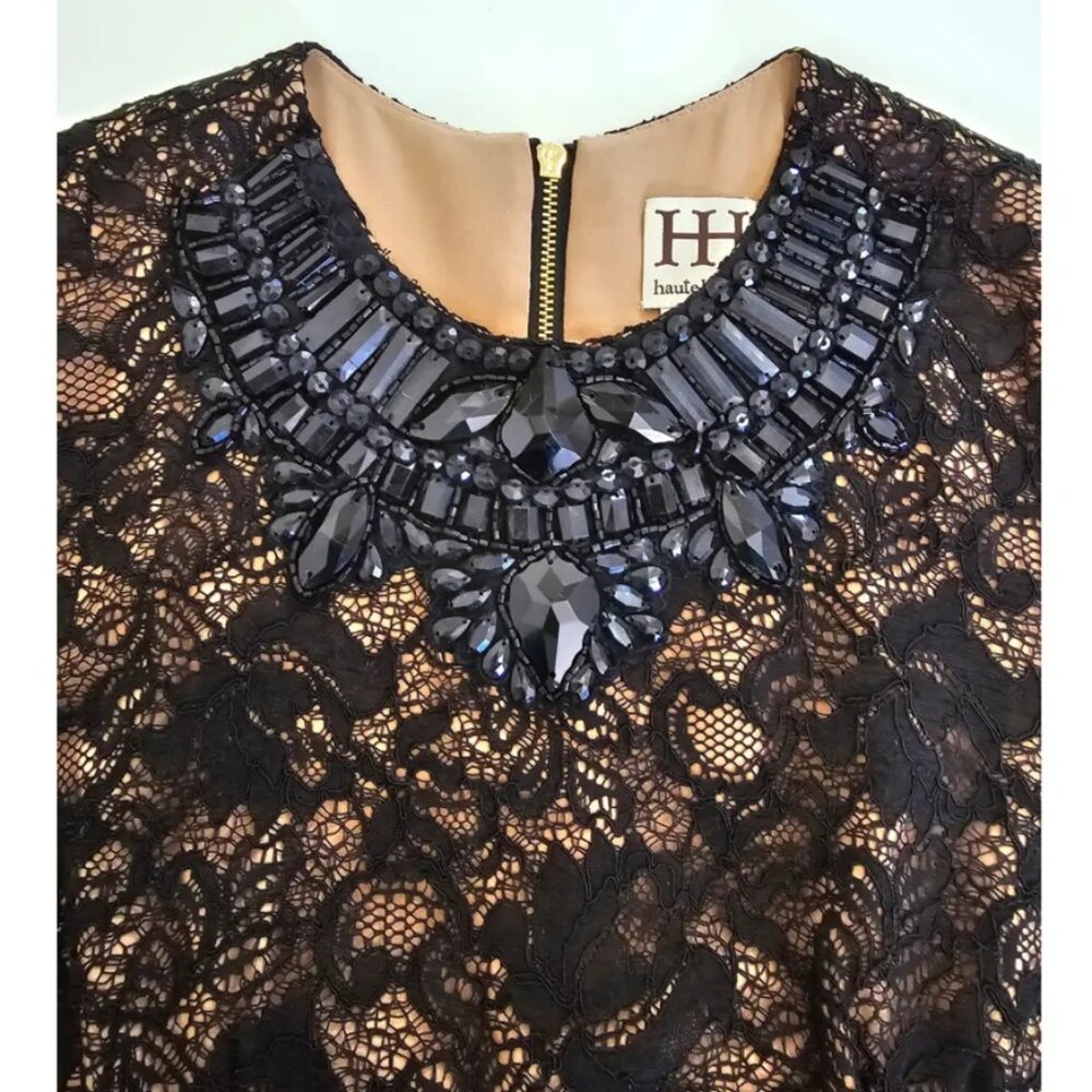 NWT Haute Hippie Black Lined Lace Sleeveless Beaded Dress Size 8 MSRP $495 - Picture 8 of 11